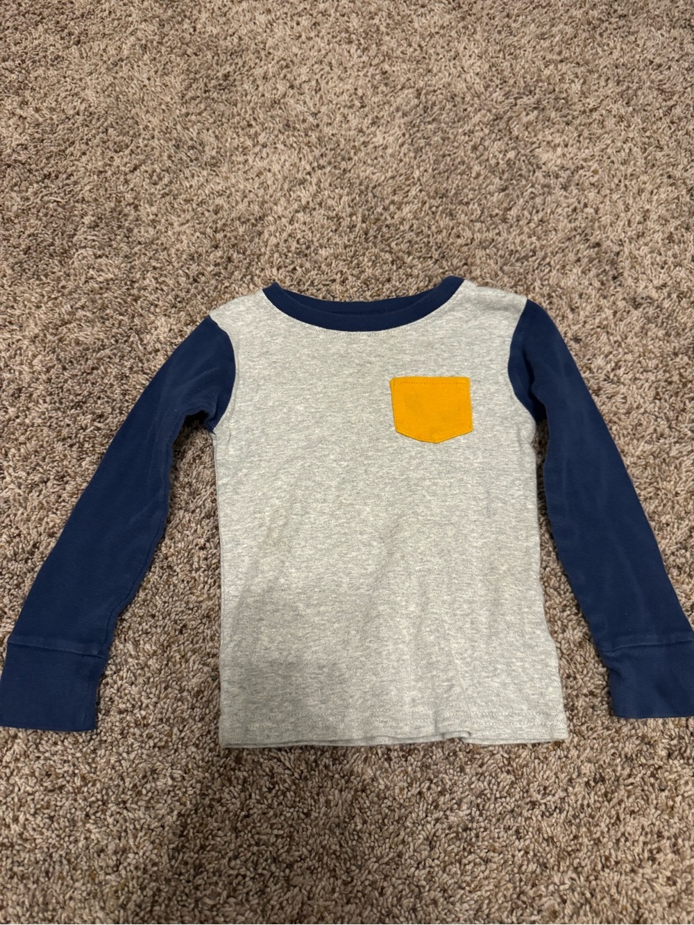 Carter's Gray Body Long-Sleeve Tee with Navy Sleeves and Yellow Pocket